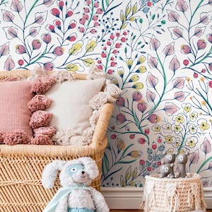 Mid-Century Pastel Floral Wallpaper - D146