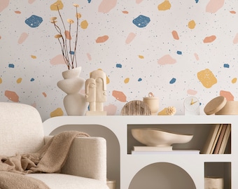 Wallpaper Peel and Stick Wallpaper Removable Wallpaper Home Decor Wall Art Wall Decor Room Decor / Pastel Color Terrazzo Wallpaper - B111
