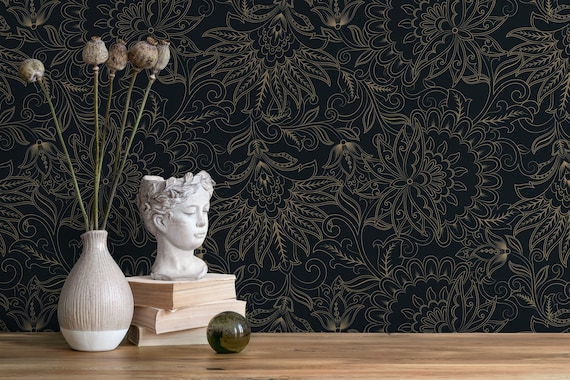 Dark Victorian Wallpaper / Peel and Stick Wallpaper Removable Wallpaper Home Decor Wall Art Wall Decor Room Decor - D081