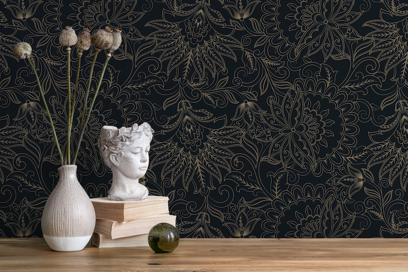Dark Victorian Wallpaper / Peel and Stick Wallpaper Removable Wallpaper Home Decor Wall Art Wall Decor Room Decor - D081 image 1