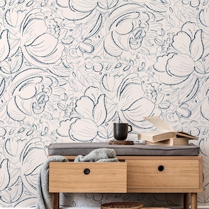 Modern Blue Floral Wallpaper - D054