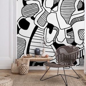 Wallpaper Peel and Stick Wallpaper Removable Wallpaper Home Decor Wall Art Wall Decor Room Decor / Black and White Abstract Wallpaper - X144