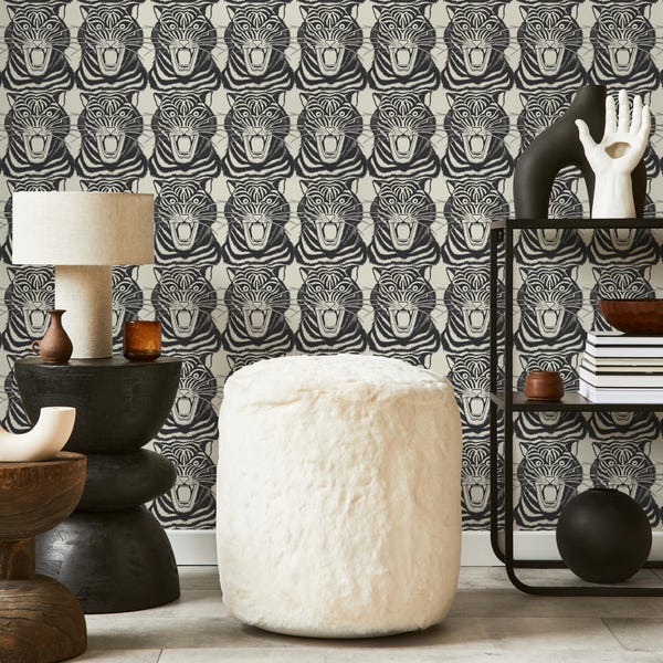 Tiger Head Wallpaper, Peel and Stick Wall Decor, Vintage Self-Adhesive Tiger Face Wallpaper, Temporary or Permanent for Home Decor - E070