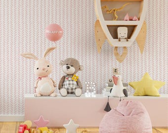 Boho Herringbone in Soft Pink Wallpaper  Removable and Repositionable Peel and Stick or Traditional Pre-pasted Wallpaper - ZADB