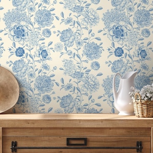 Vintage Elegance Blue Floral Wallpaper - D052