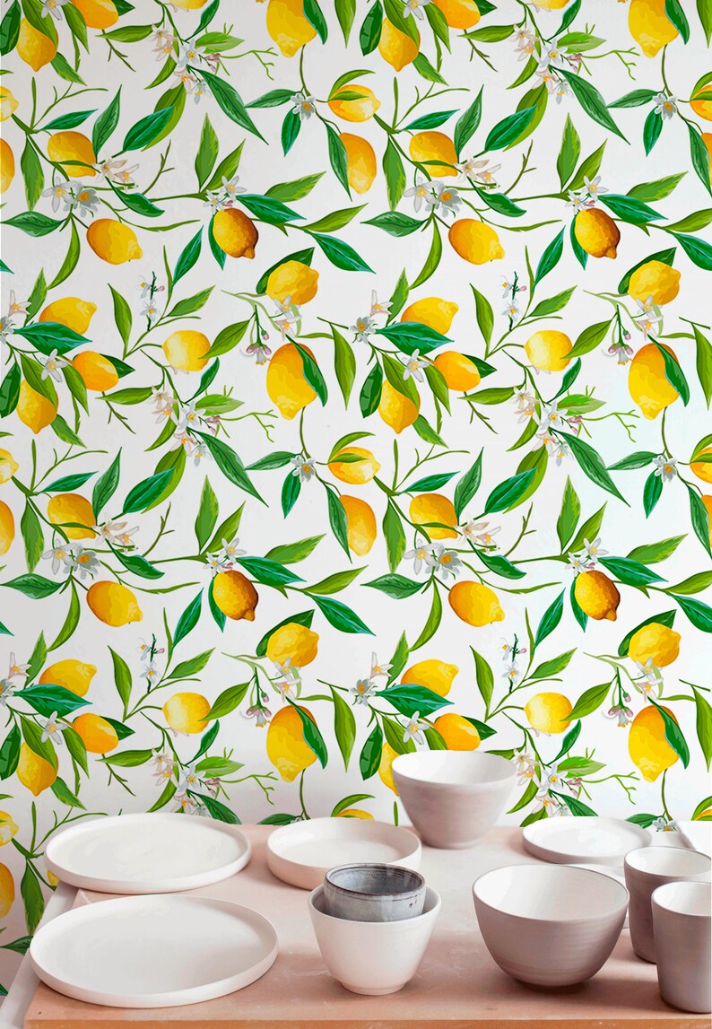 Lemon Wallpaper Watercolor Yellow Vibrant Wall Mural Etsy
