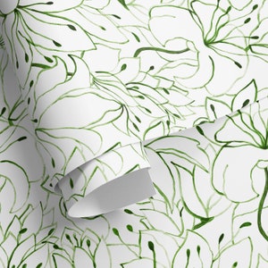 Green Floral Garden Wallpaper / Peel and Stick Wallpaper Removable Wallpaper Home Decor Wall Art Wall Decor Room Decor C852 image 5