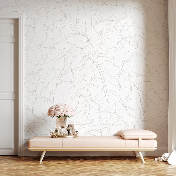 The Minimalist Peony Mural  Mural Self Adhesive Large Scale Wallpaper Peony Floral Traditional Pre-pasted or Peel and Stick - ZADU