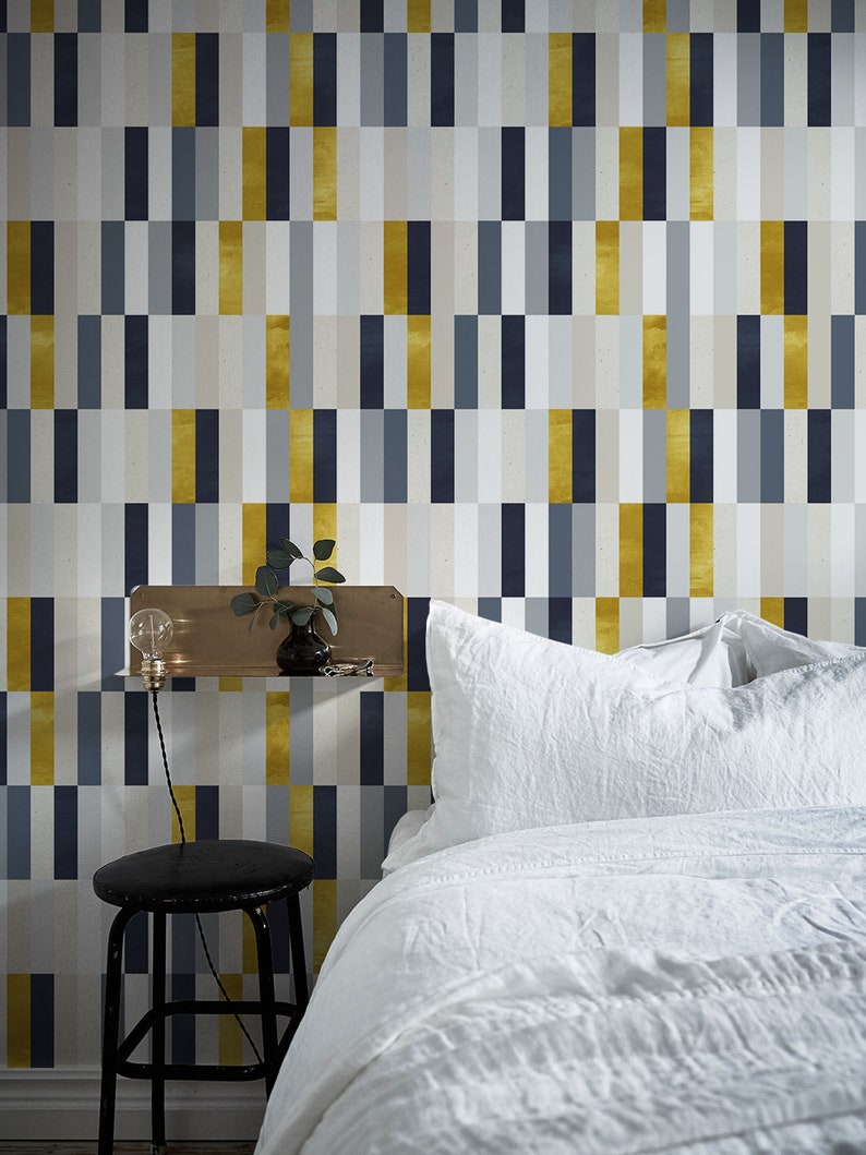 Navy and Gold Wallpaper Geometric Removable Wallpaper Etsy