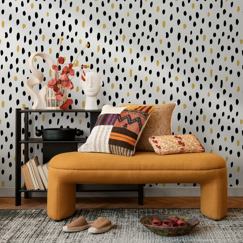 Wallpaper Peel and Stick Wallpaper Removable Wallpaper Home Decor Wall Decor Room Decor / Black and Yellow Minimalist Wallpaper A059 image 1