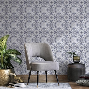 Damask Blue Floral Wallpaper - A110