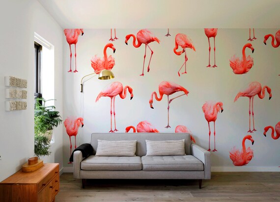 Flamingo Wallpaper Pink Wallpaper Removable Wall Mural | Etsy