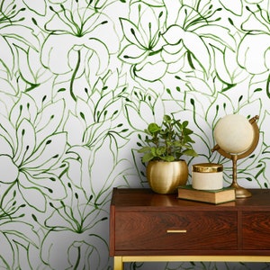 Green Floral Garden Wallpaper / Peel and Stick Wallpaper Removable Wallpaper Home Decor Wall Art Wall Decor Room Decor C852 image 2