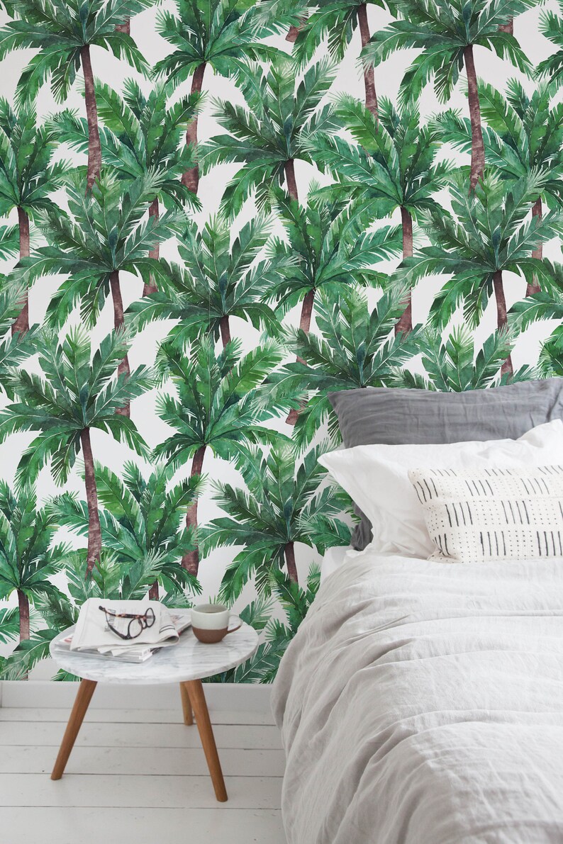 Palm Tree Wallpaper Removable Wallpaper Beach Wallpaper | Etsy