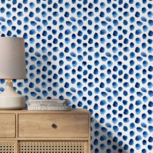 Wallpaper Peel and Stick Wallpaper Removable Wallpaper Home Decor Wall Art Wall Decor Room Decor / Blue Dots Watercolor Wallpaper D934 image 3