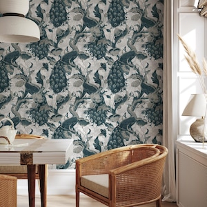 Floral Wallpaper Peacock Wallpaper Peel and Stick and Traditional Wallpaper - E127