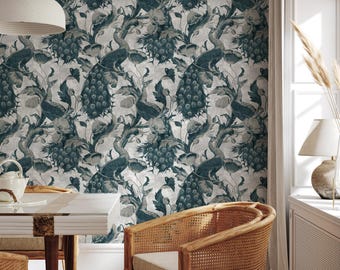 Floral Wallpaper Peacock Wallpaper Peel and Stick and Traditional Wallpaper - E127