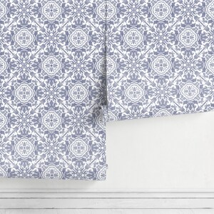 Wallpaper Peel and Stick Wallpaper Removable Wallpaper Home Decor Wall Art Wall Decor Room Decor / Blue Vintage Tile Wallpaper A110 image 5