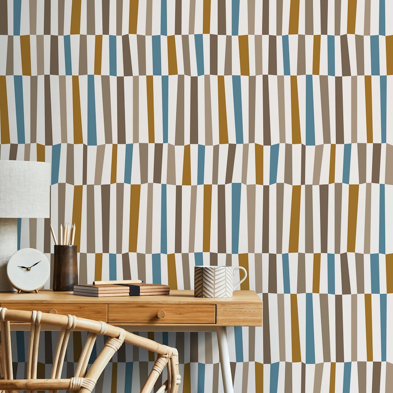 Geometric Mid Century Wallpaper Modern Wallpaper Peel and Stick and Traditional Wallpaper D851 image 3