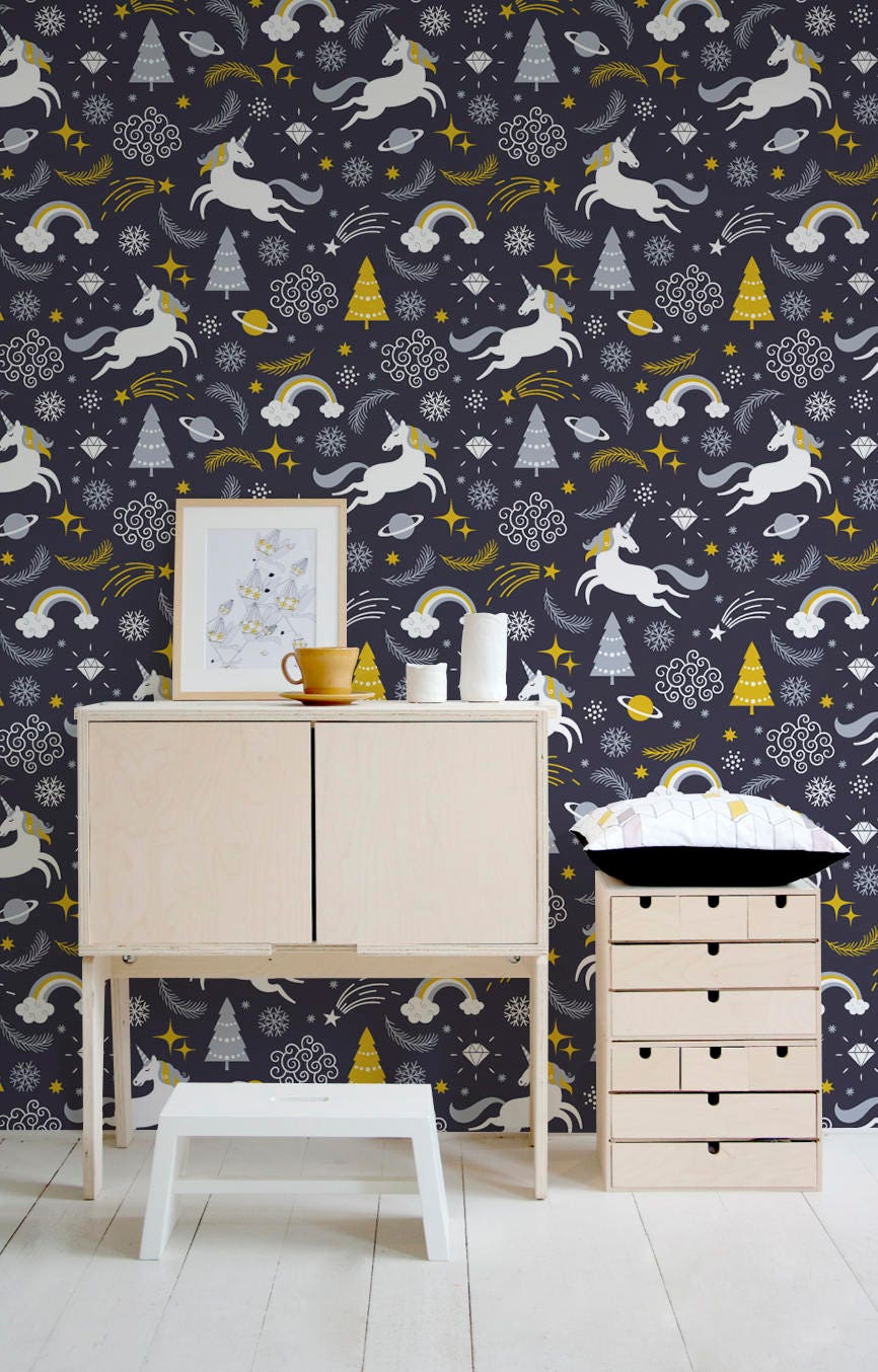  Unicorn  Wallpaper  Nursery Wallpaper  Peel and Stick Etsy 