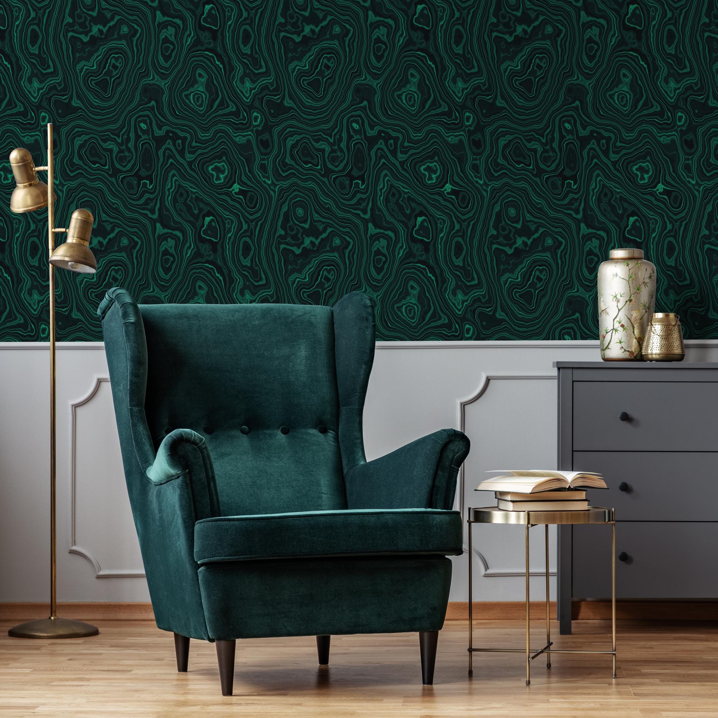 Emerald Green Wallpaper Abstract Wallpaper for Walls Living Room Accent ...