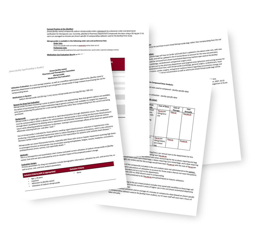 Medication Use Evaluation Template Featuring Nitroprusside 4page