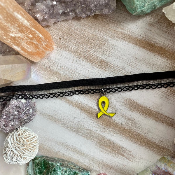 ENDO AWARENESS - Endometriosis Yellow Ribbon Charm Choker