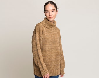 Turtleneck sweater, Wool sweater for women, Oversized sweater, Cowl neck sweater, Cozy sweater,Oversized knit women sweater dress, Plus size