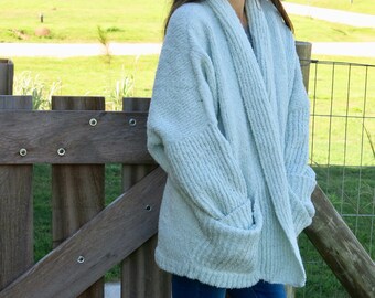 Lange wol Cape opa Cardigan plus grootte Cape jas Chunky | Etsy Lang wollen vest blauwe gebreide wollen jas lange wollen | Etsy