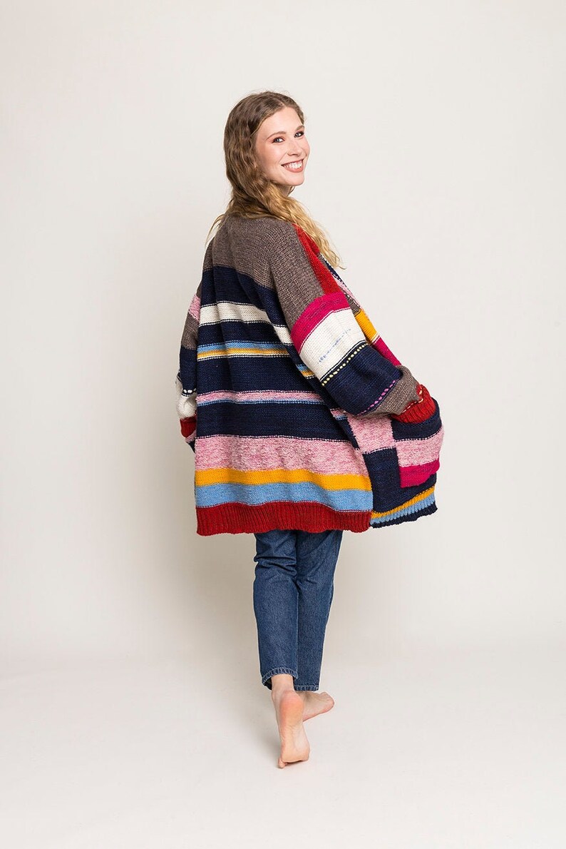 Wool Sweaters for Women, Rainbow Sweater, Oversized Cardigan,balloon