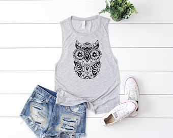 Mandala Owl | Muscle Tank, Yoga Shirt, Gym Shirt, Gym Tank, Yoga Top,Gym Top, Graphic Tee, Fitness Tank, Yoga Vest, T Shirt, T-Shirt
