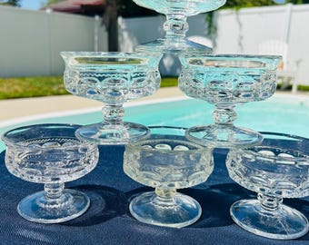 Crystal Indiana Glass King’s Crown Thumbprint Coupe Cocktail Champagne Compote Glasses (6)