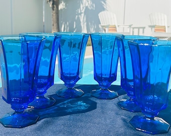 Vintage Cobalt Blue Octagonal Cocktail Glasses - Independence Glass (Set of 6)