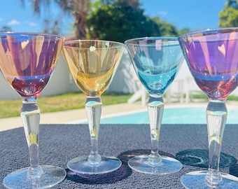 Vasos altos vintage con tallo en forma de lágrima para licores, juego de 4