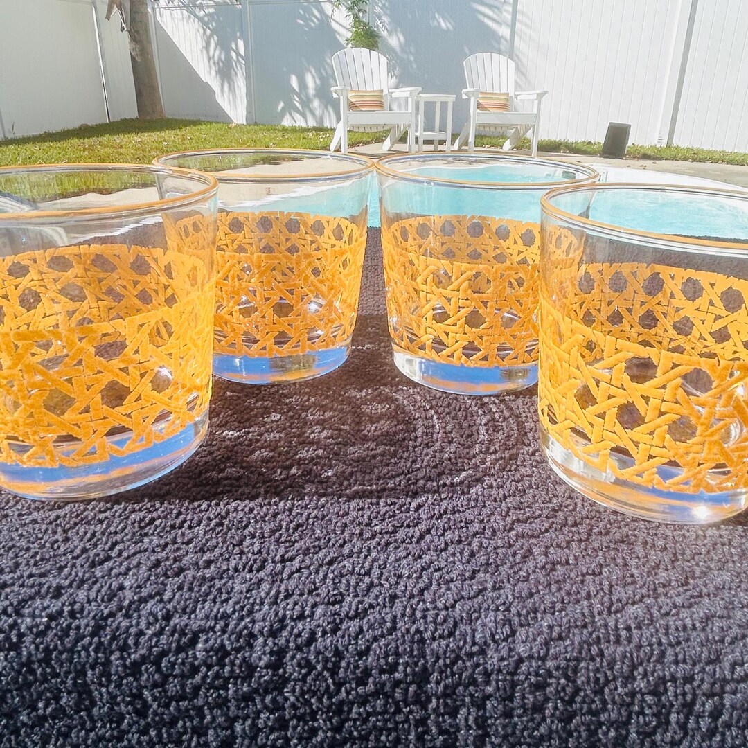 Libbey “cane” Low Ball Rocks Glasses, Mid-century Barware, RARE, Set of ...