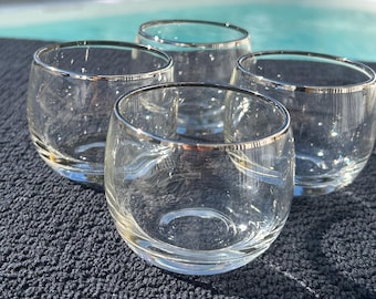 Mid-century Platinum Silver Trim Roly-poly Codial Glasses, Set of 4