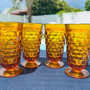 Whitehall kubistische ijstheebekers Indiana Glass Amber (4)