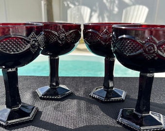 Avon Cape Cod 1876 Ruby Red Tall Vintage Coupes (4)