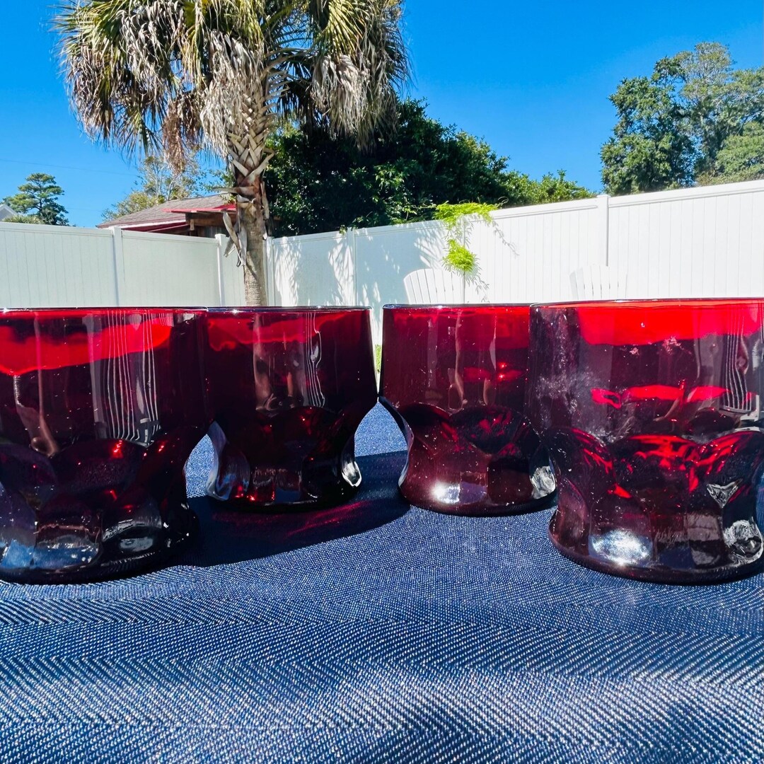 Royal Ruby Red Viking Glass Georgian-cut Low-ball Rocks Glasses, Set of ...