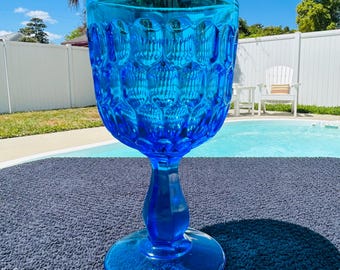Vintage Fenton Thumbprint Goblet Colonial Blue Single Glass