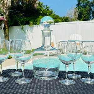 Set di decanter per vino vintage con incisione nautica: bicchieri a forma di nave e ancora