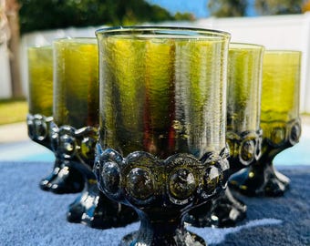 Vintage Tiffin Franciscan Madeira Olive Green Footed Medium Cocktail Tumblers (6)