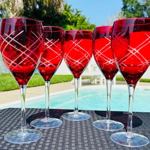 Etched Red Wine Glasses with Clear Base