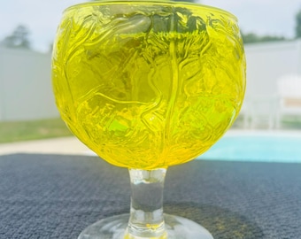 Copa de cristal vintage Secla con diseño de hoja de col amarilla, copa individual, Portugal