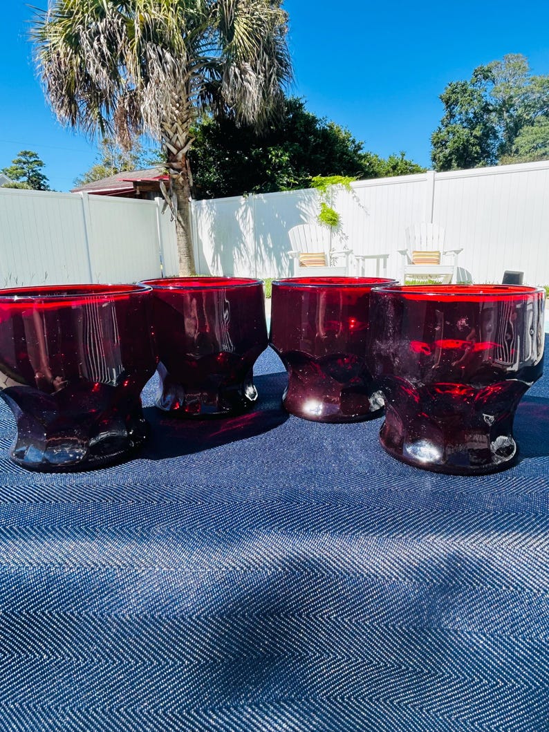 Royal Ruby Red Viking Glass Georgian-cut Low-ball Rocks Glasses, Set of ...