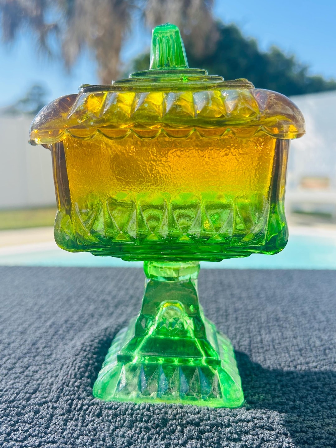 Emerald Green and Amber Jeannette Glass 