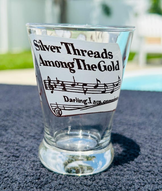 Vintage 1950s Hazel-Atlas Song Glass Cordial Sipper Shot Glass, Single, Silver Theeads Amoung the Gold