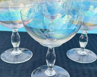 Iridescent Cocktail Champagne Martini Coupe Vintage Glasses, Set of 4