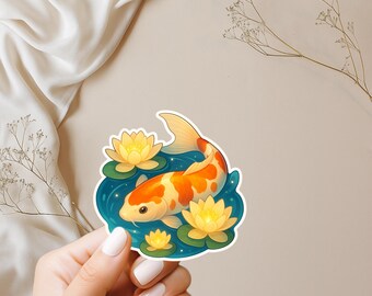 Pegatina de estanque de peces koi: vinilo japonés troquelado, nenúfares