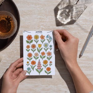 In Bloom Floral Sticker Sheet – Cute Aesthetic Flower Stickers for Journaling, Scrapbooking & Planners – Waterproof Vinyl Stickers